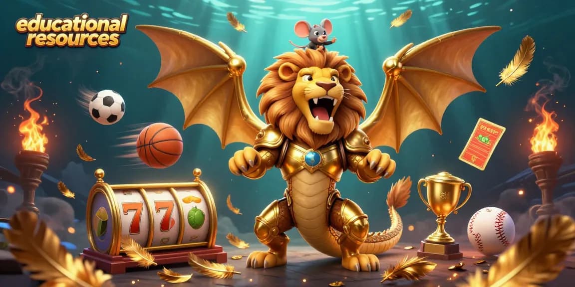 Engage with educational resources through a vibrant 3D chimeric scene packed with dynamic casino elements.