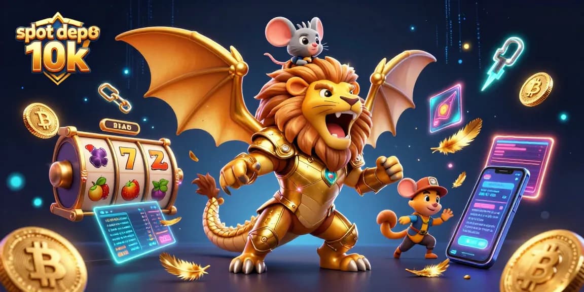 Experience the thrill of winning on slot depo 10k with this vibrant 3D casino illustration.