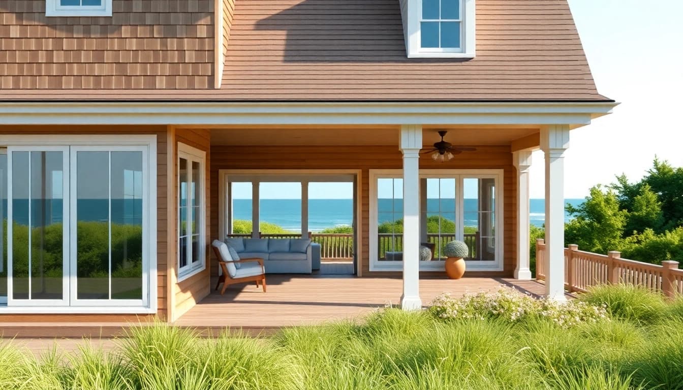 Elevate your home with a stunning Cape Cod home addition featuring large windows and a wooden facade.