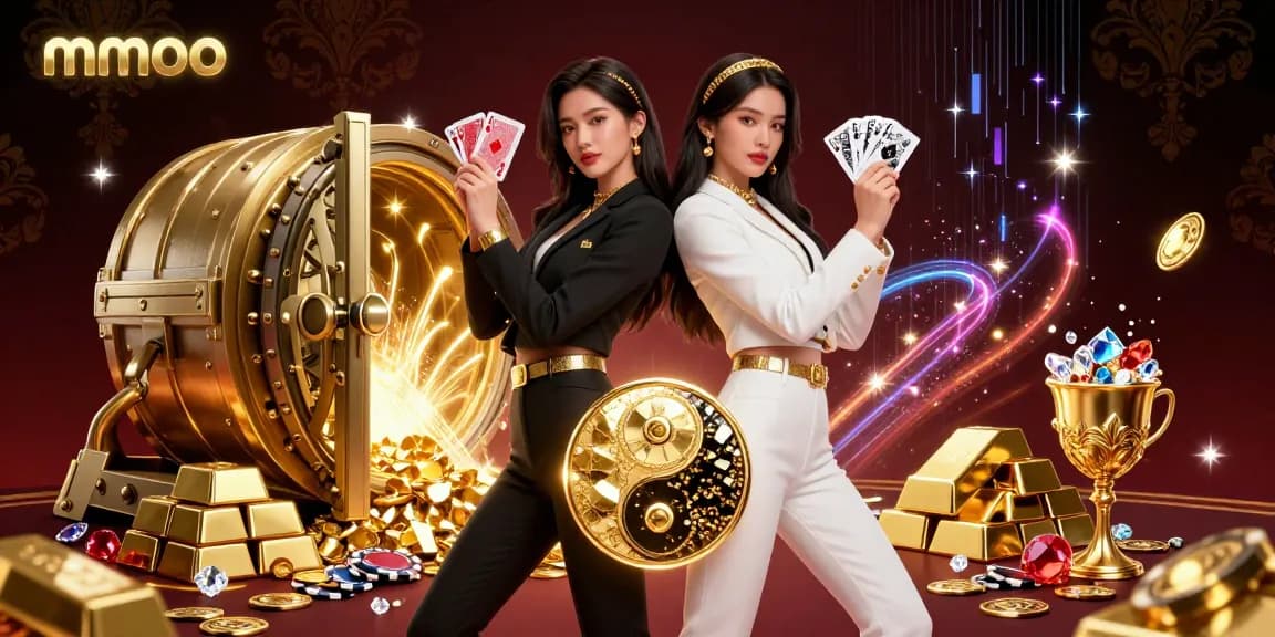 Engage with mmoo's thrilling casino world featuring twin Asian women, explosive treasure, and dynamic game elements.