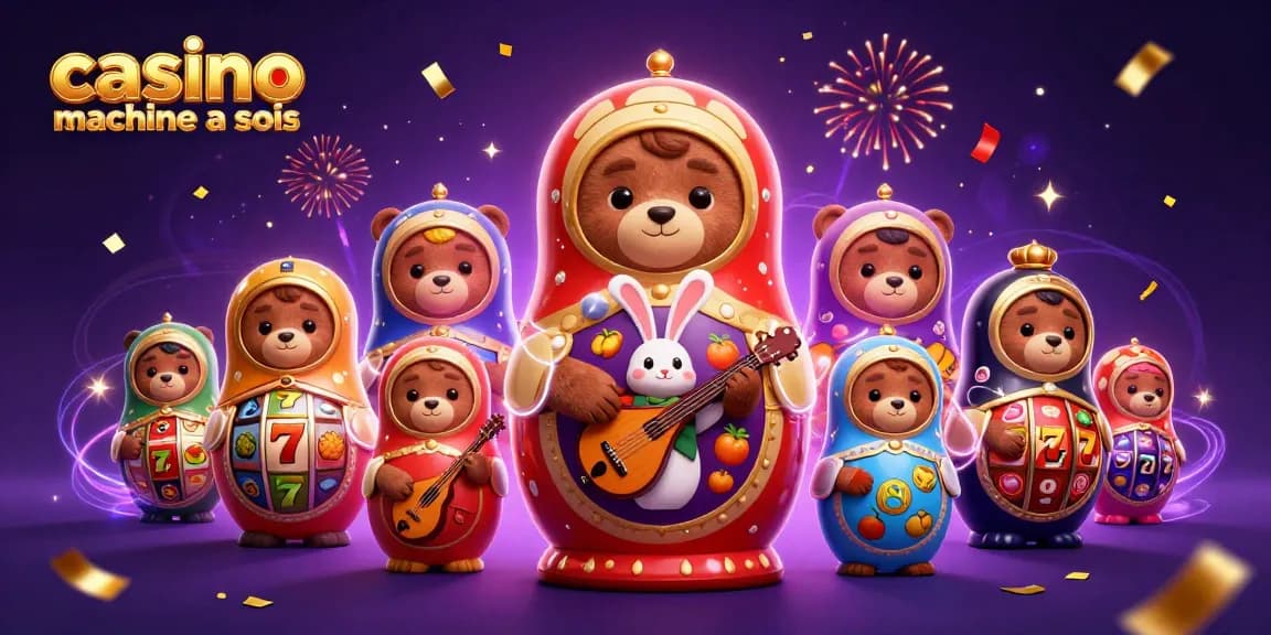 Jouez aux machines à sous captivantes dans un casino en ligne avec des ours Matryoshka et un lapin.