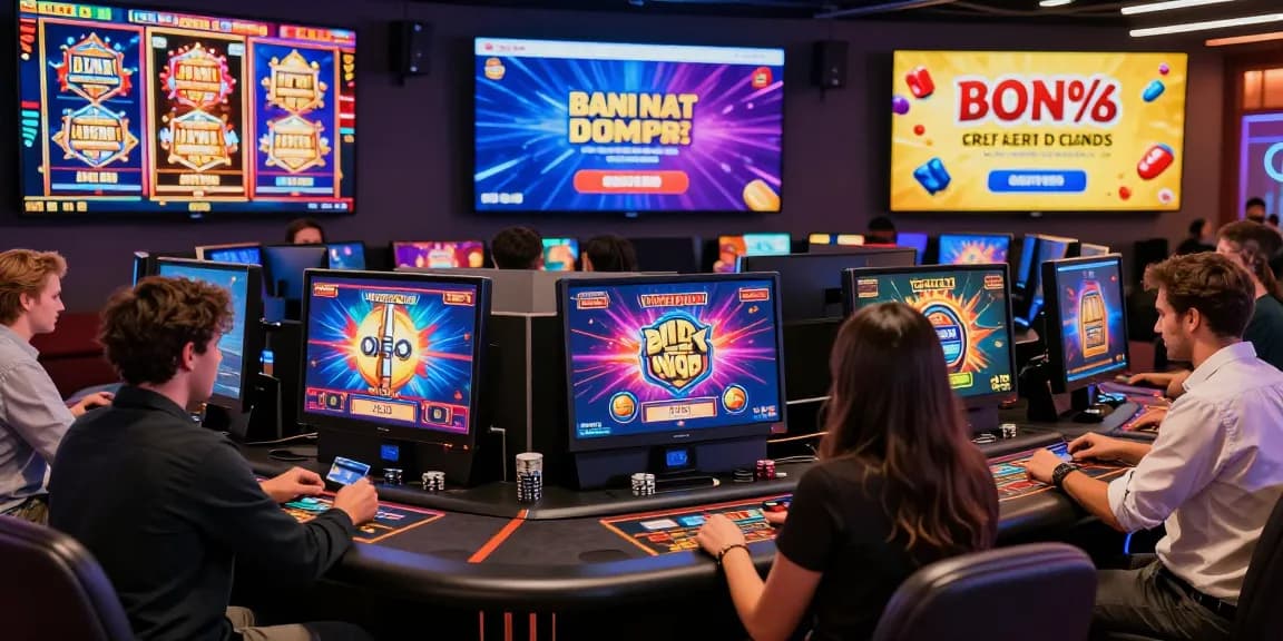 Players enjoying games at casinos that accept credit cards, with vibrant graphics and bonuses.