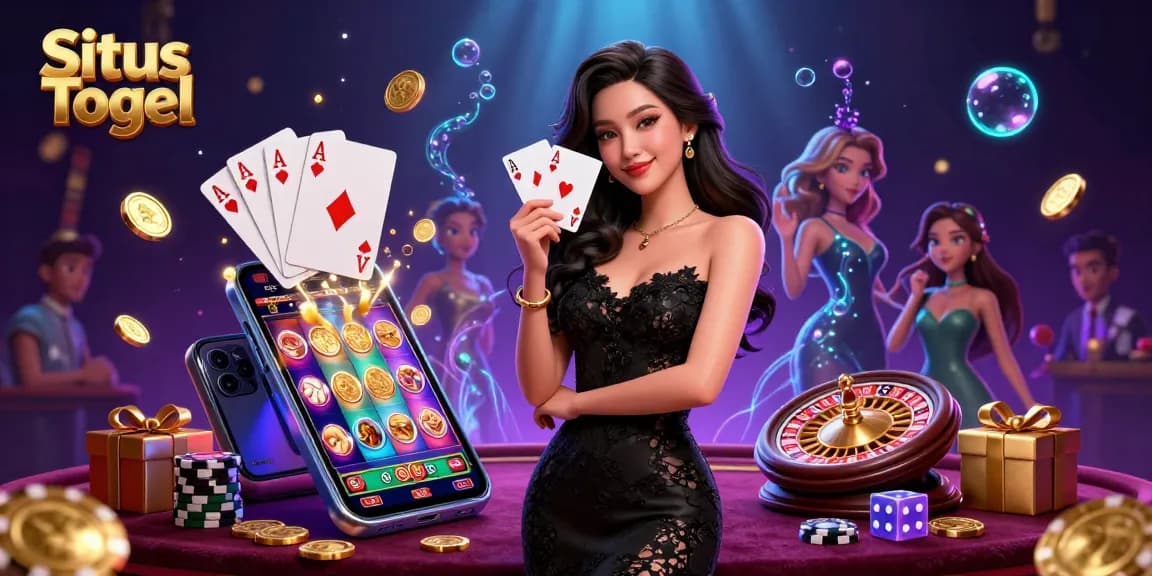 Situs Togel offers thrilling action with elegant characters playing cards at a luxury casino.