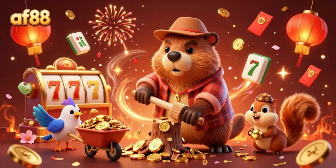 Join the excitement at af88 with colorful characters celebrating wins in a vibrant casino scene.
