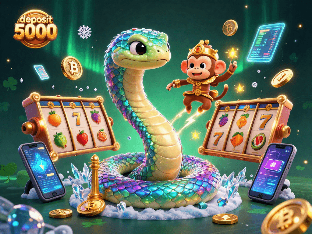 Experience the excitement of deposit 5000 slots with vibrant characters and dynamic game elements in this detailed illustration.