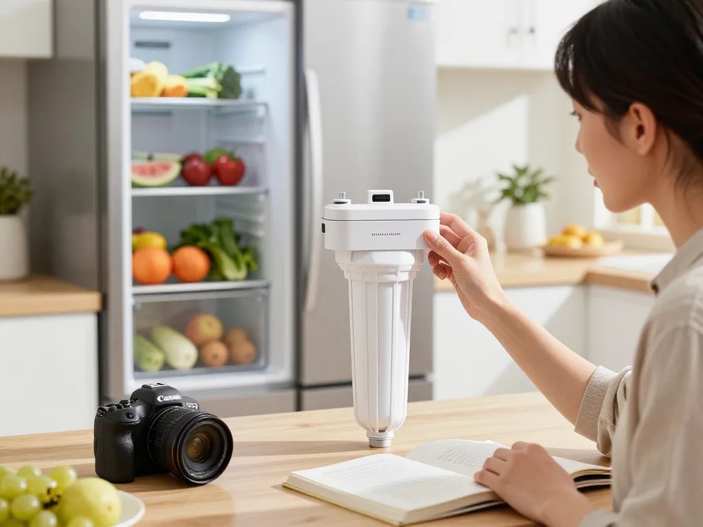Waterdrop Replacement filter for Frigidaire® & Electrolux® EAFCBF® showcased in modern kitchen highlighting freshness and convenience.