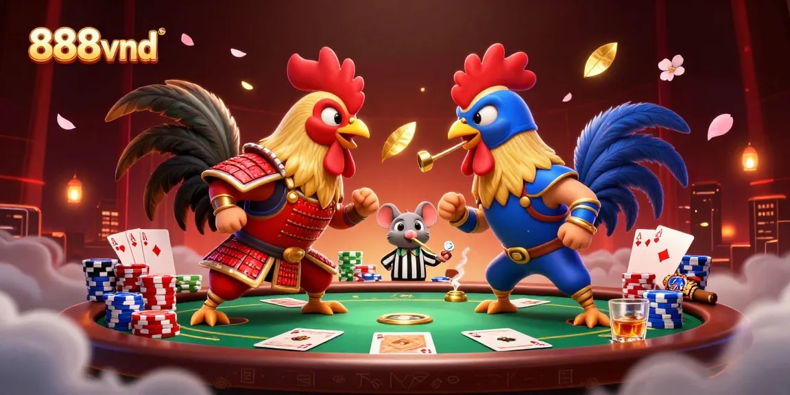 Experience thrilling gameplay at 888vnd with dynamic fighting roosters and poker elements.