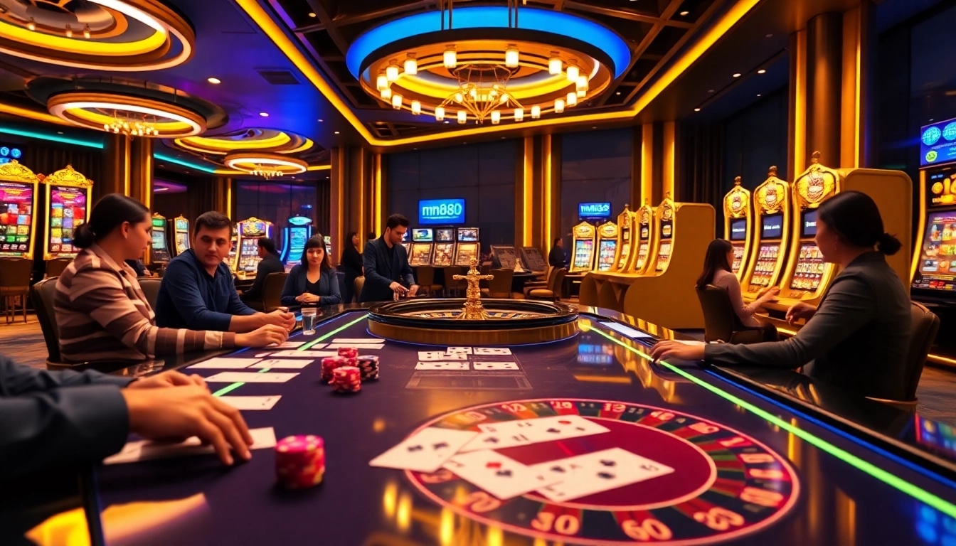 Experience the thrill of gaming at mm88.com with vibrant casino tables and engaged players.