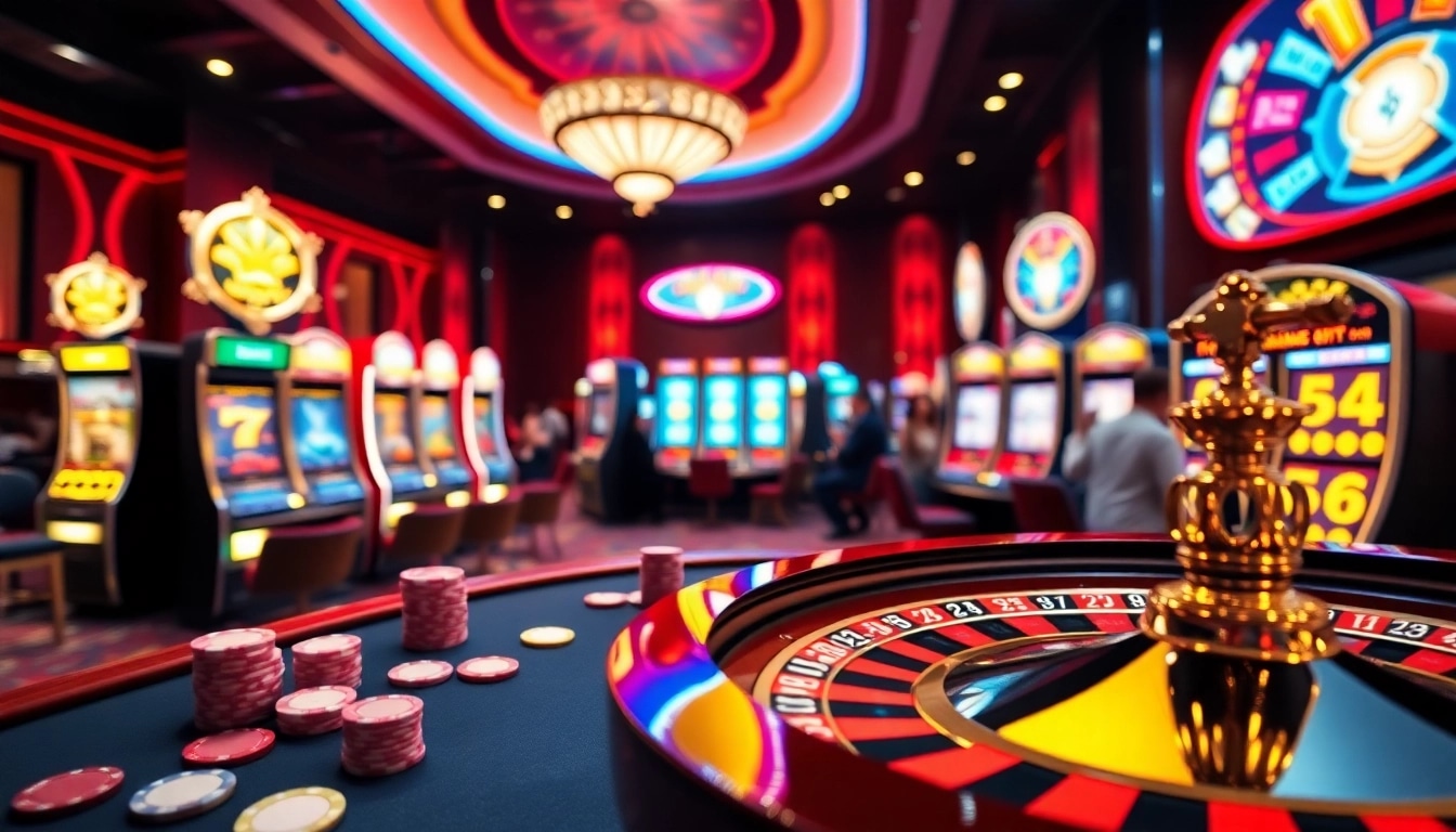 Casino en ligne Français 2026 mettant en avant une atmosphère de jeu vibrante et luxueuse avec des jetons de poker et une roue de roulette.