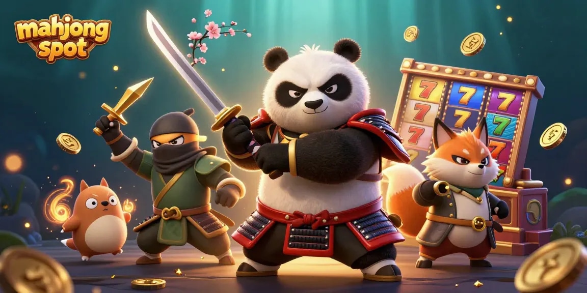 Engage with your luck at the mahjong slot, surrounded by exciting gaming elements and characters.
