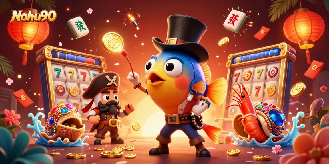 Nohu90 jackpot scene with a deep-sea anglerfish attracting coins in an exciting online casino environment