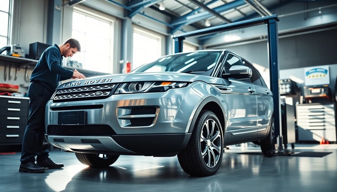 Providing Land Rover Service to a well-maintained vehicle in a modern workshop environment.