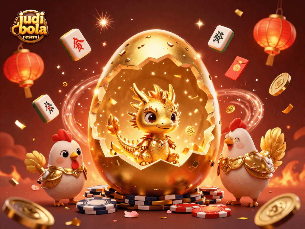 Experience thrilling moments of judi bola resmi with a majestic golden dragon and casino elements.