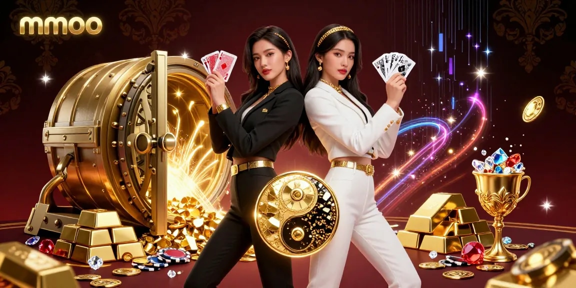 Engage with mmoo's thrilling casino world featuring twin Asian women, explosive treasure, and dynamic game elements.