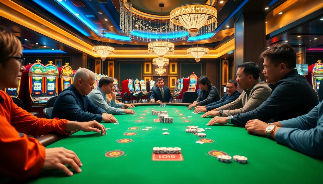 Neue casino bonus ohne einzahlung Spieler am Pokertisch im lebhaften Casino.
