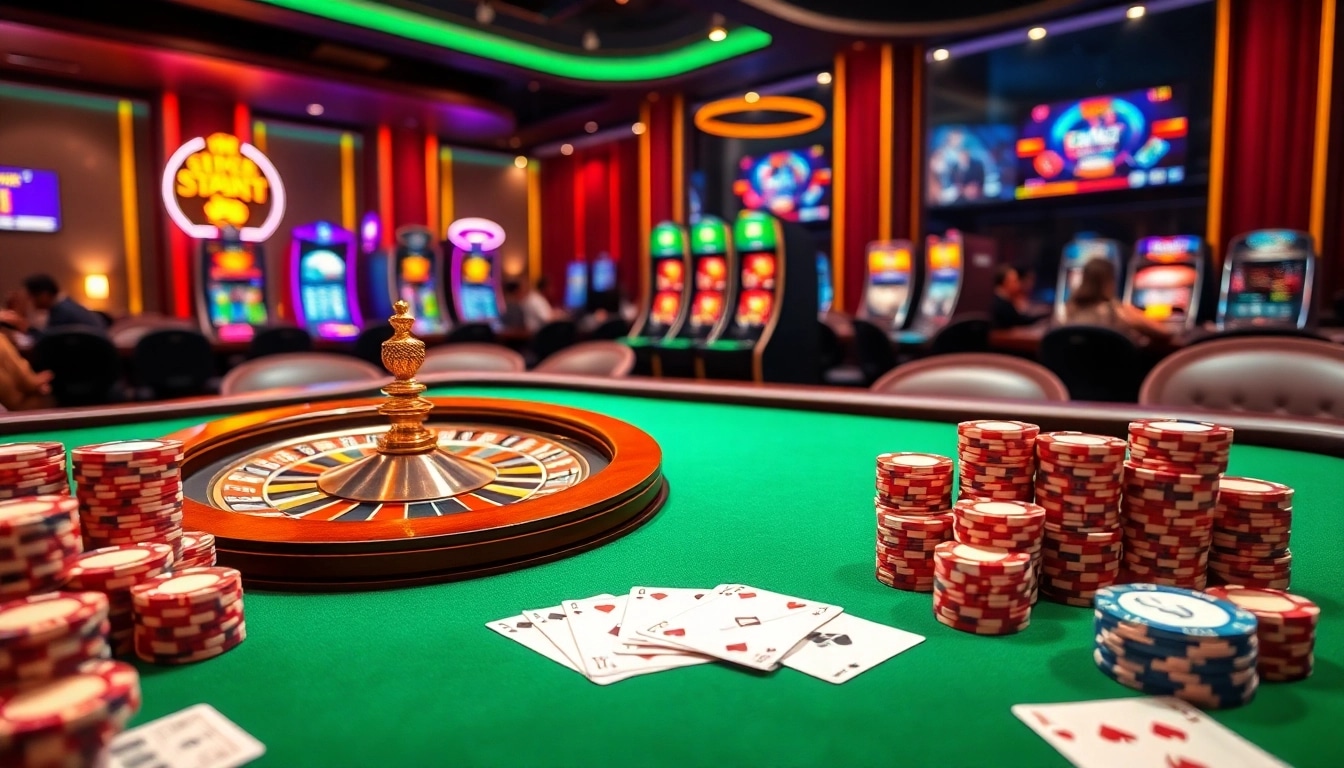 Vivez l'excitation du casino en ligne Français 2026 avec des tables vibrantes, des cartes et des éléments luxueux.