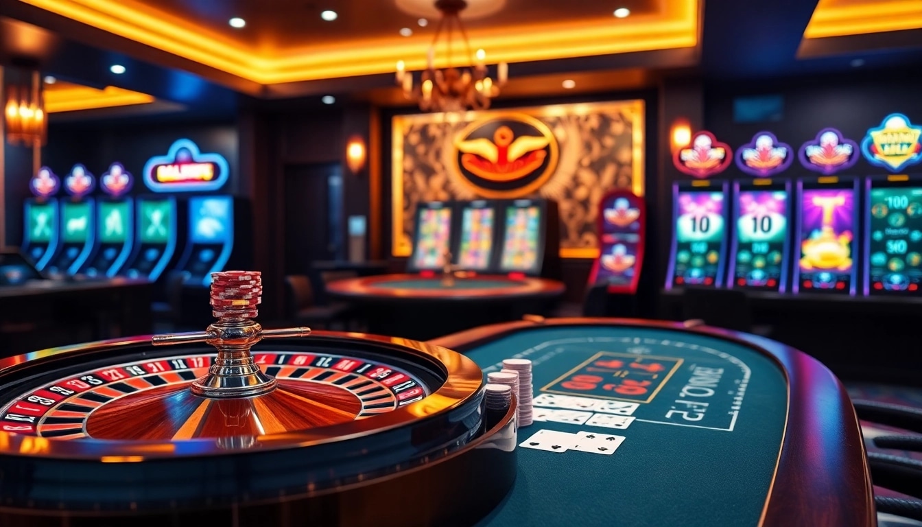 Découvrez un gameplay palpitant au casino en ligne Français 2026 avec une scène de roulette et de poker en ligne dynamique.