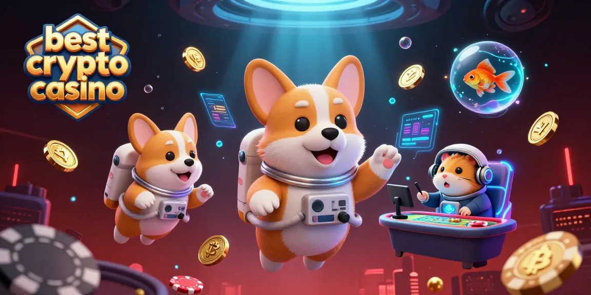 I migliori casino crypto: astronauta corgi e un hamster nel casinò spaziale mentre fluttuano tra monete d'oro.