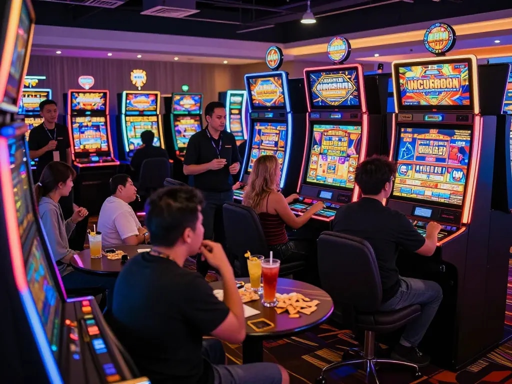 Experience the excitement of playing situs gacor slot machines in a vibrant casino setting.