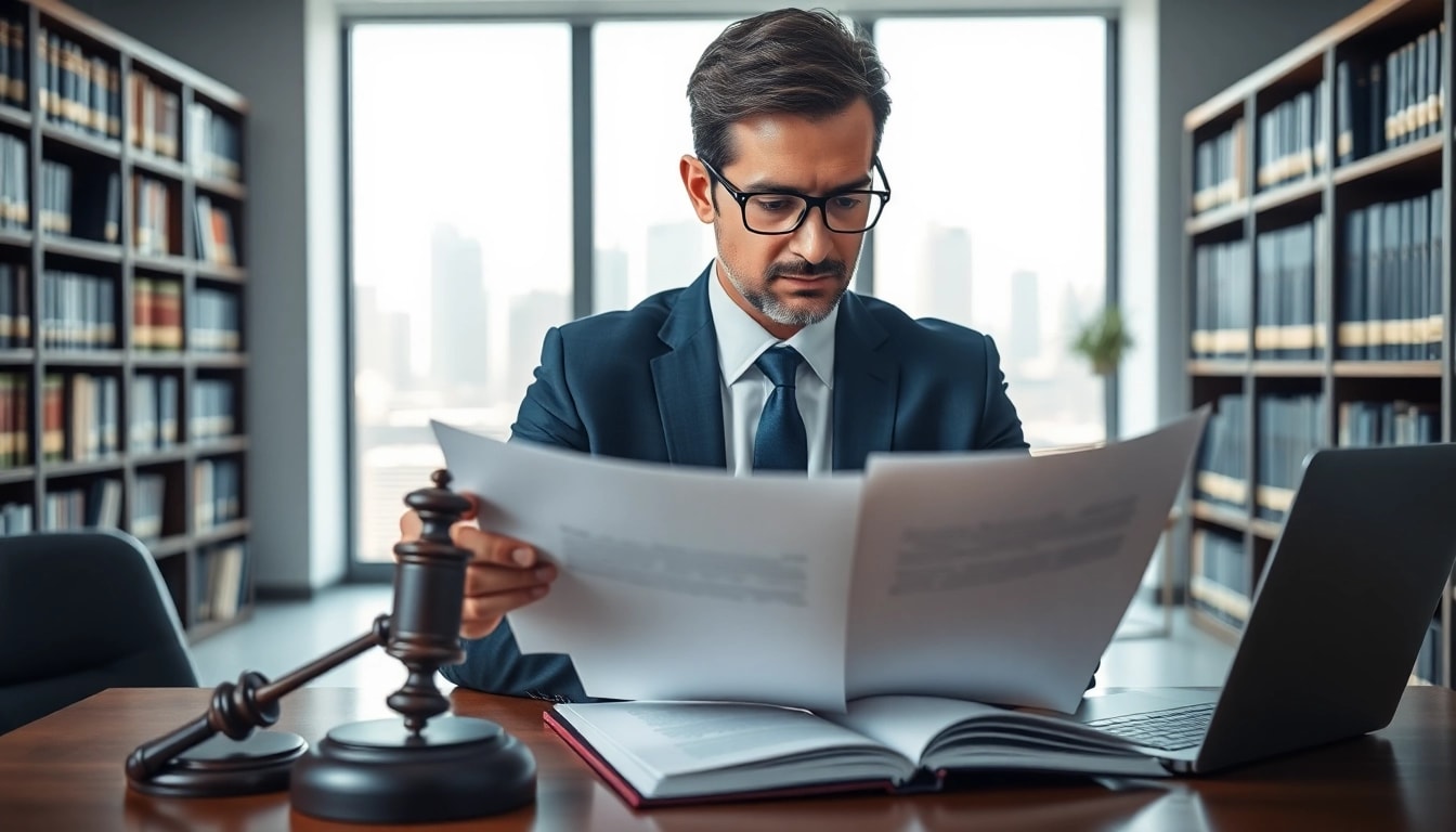 Legal Recoveries expert analyzing documents in a bright modern office environment.