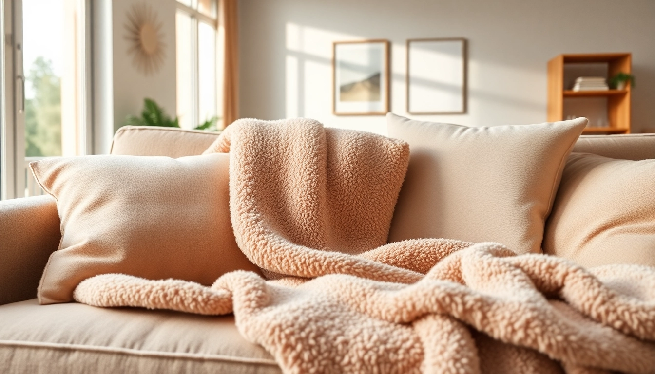 Fleece stof op een gezellige bank benadrukt comfort en stijl in een moderne woonkamer.