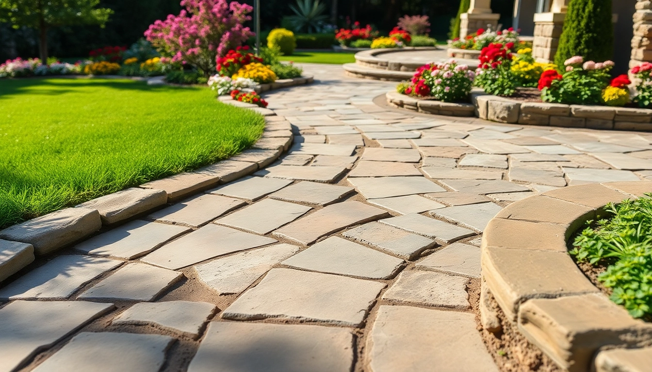 Hardscapes showcasing elegant stone patios and lush gardens, highlighting intricate designs.