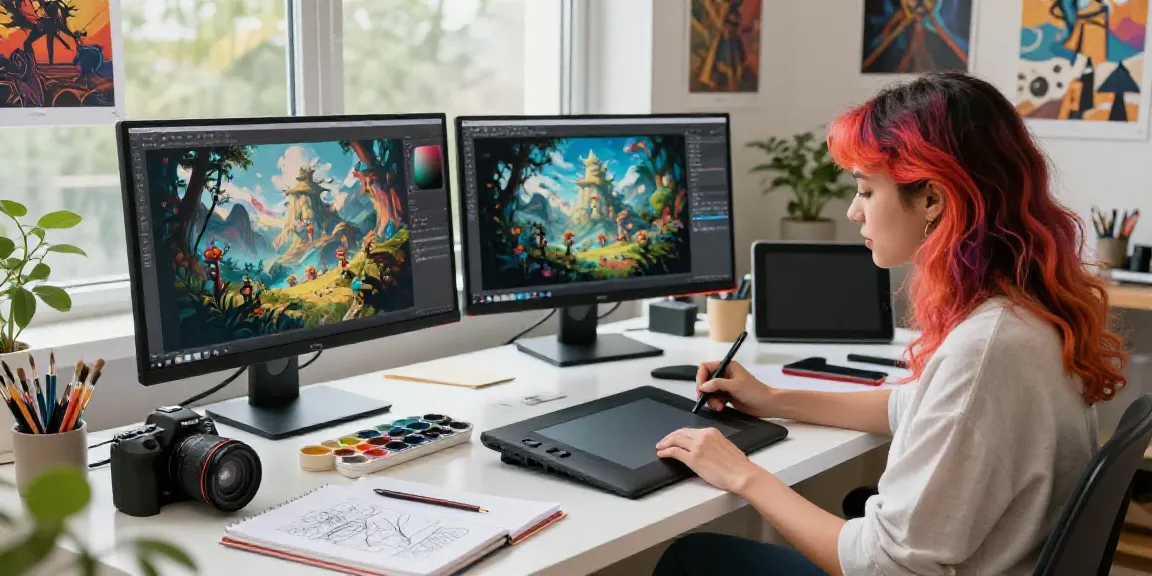 how to use an AI concept art generator showing an artist at digital workspace