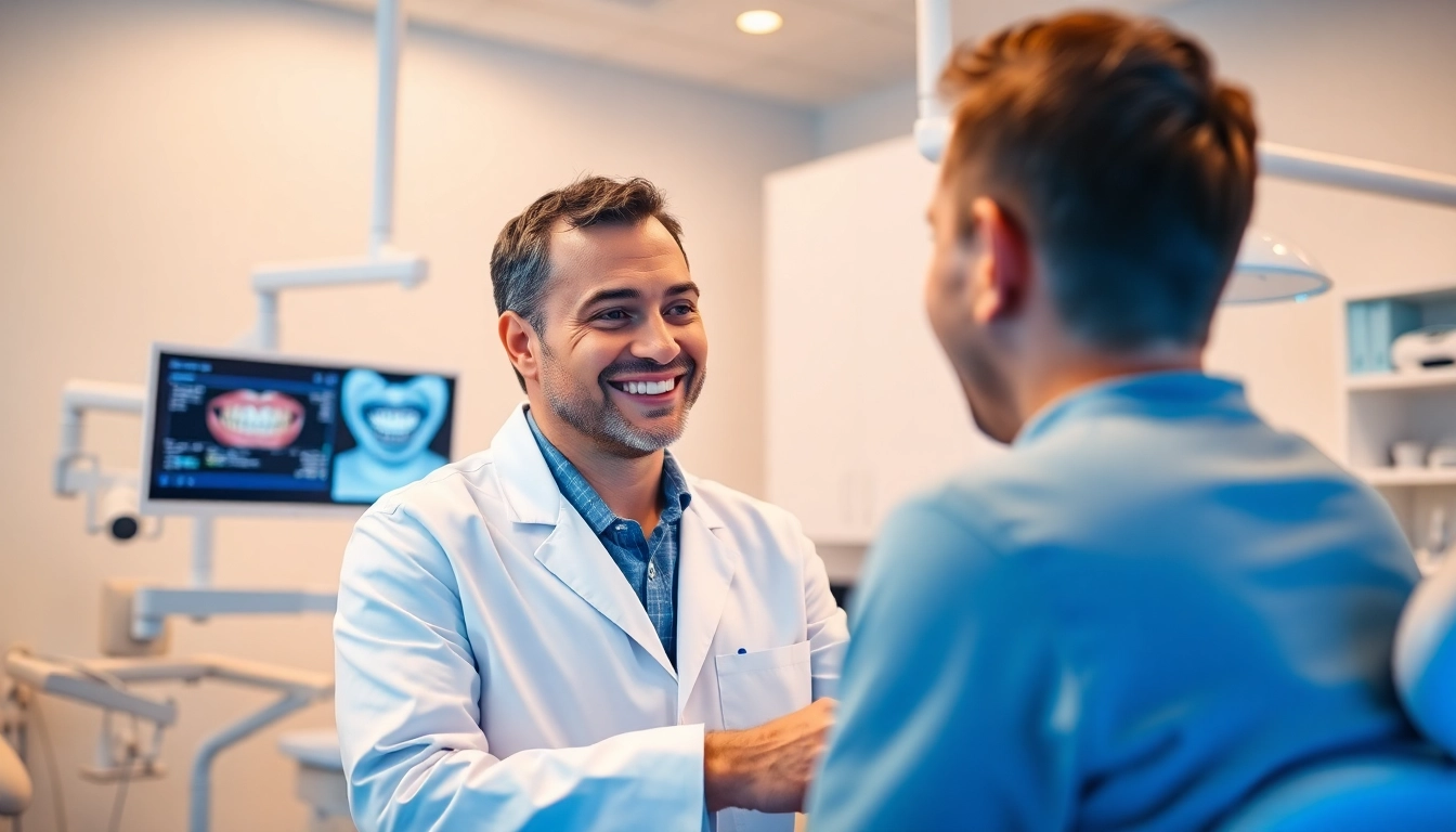 Orthodontist near me providing a dental consultation in a modern clinic.