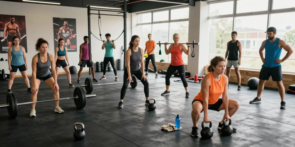 Dynamic fitness scene at Driada Medical Shop showcasing diverse individuals engaged in workout routines, embodying health and wellness.