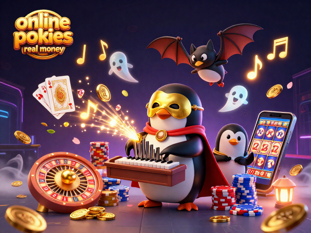 Experience online pokies real money with vibrant animated casino elements and characters in a captivating digital scene.
