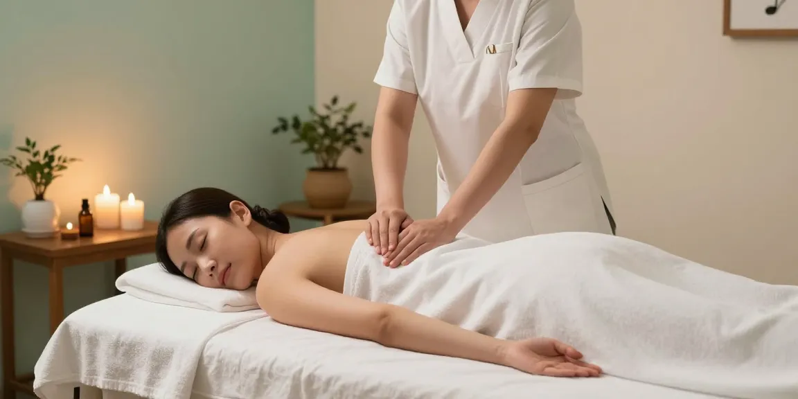 Relaxing 스웨디시 massage scene with a therapist and calming ambiance.