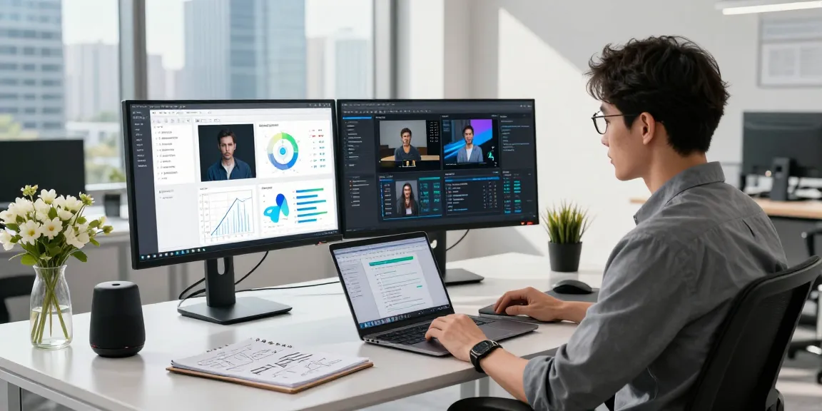 AI image detector software interface displayed on monitors in a modern workspace, showcasing advanced content moderation.