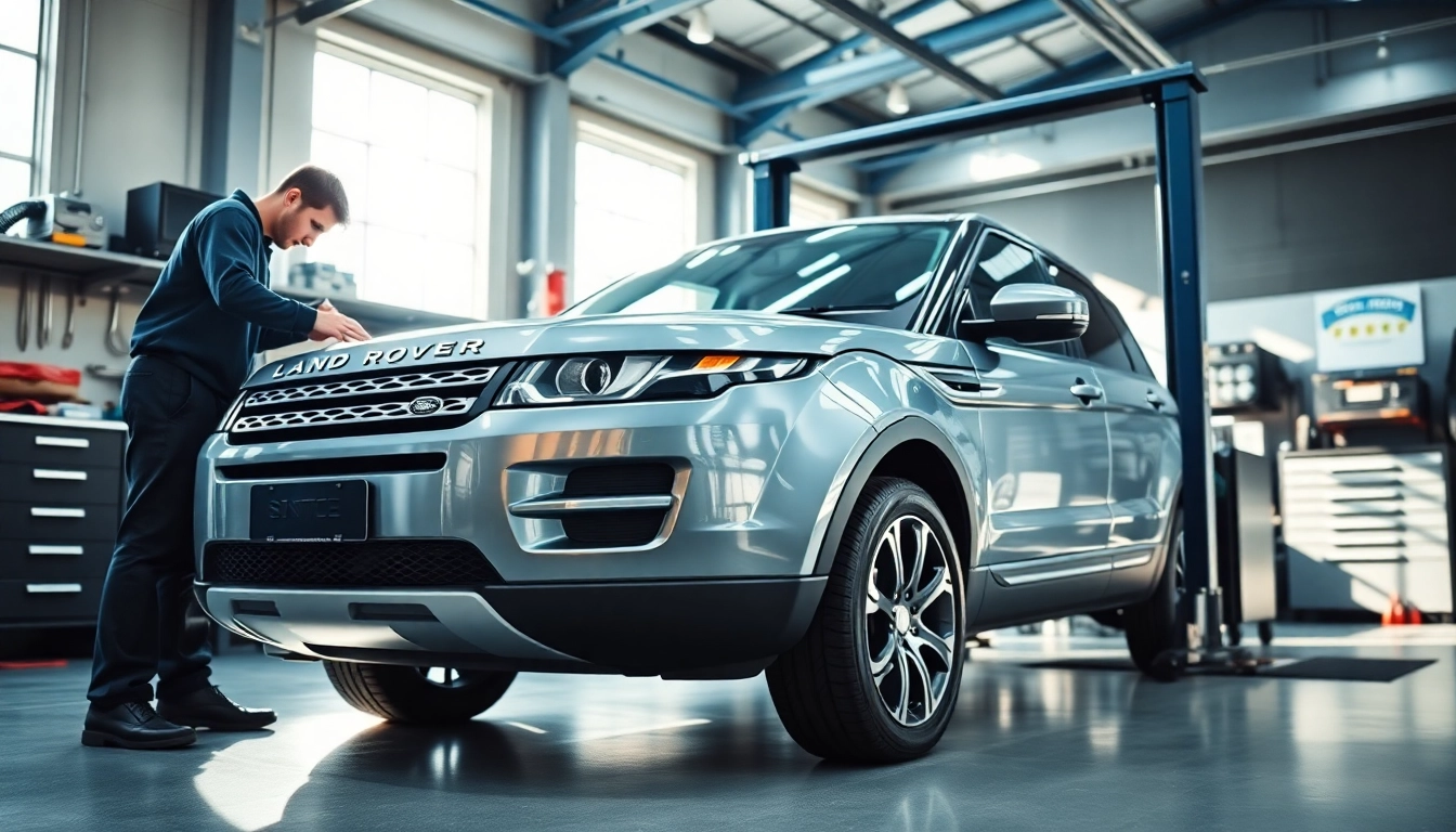 Providing Land Rover Service to a well-maintained vehicle in a modern workshop environment.