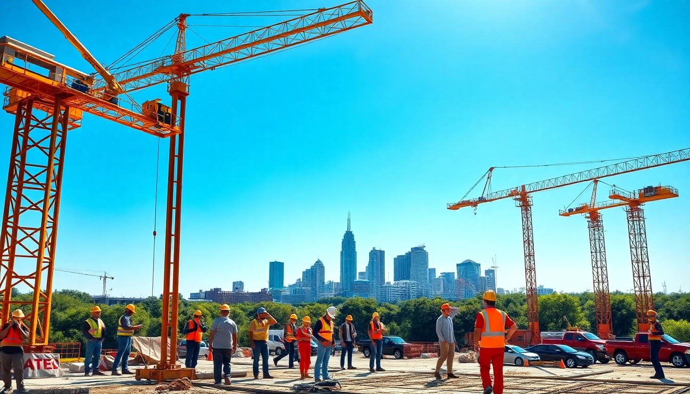 Workers engaged in Austin construction showcasing progress in a vibrant urban setting.