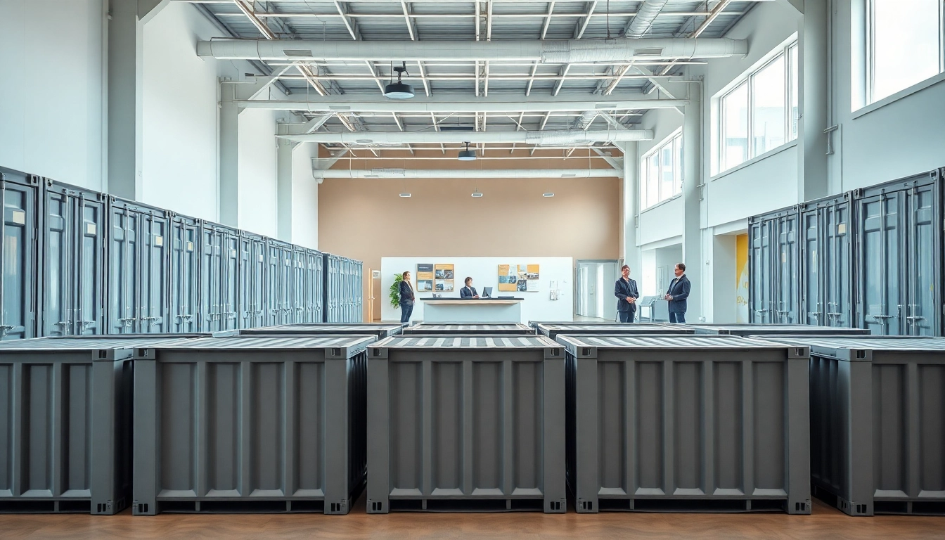 Showcasing self storage units in a modern facility with bright lighting and organized layout.