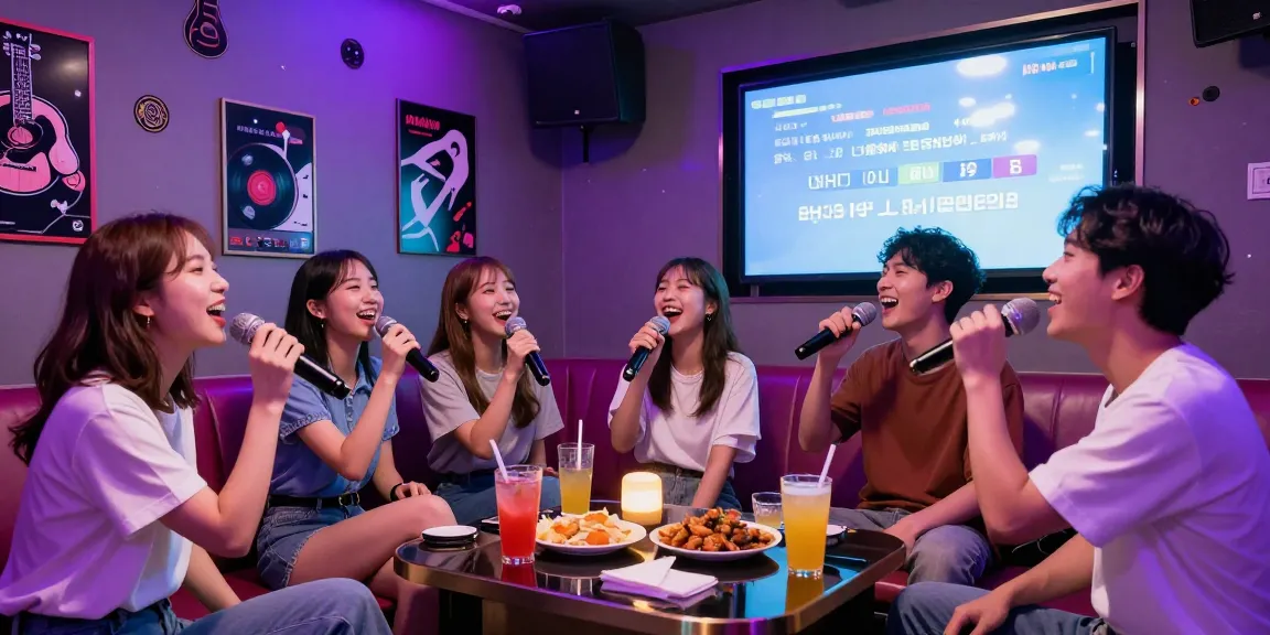 Enjoying the vibrant atmosphere at 강남 퍼펙트 가라오케 with friends singing together.