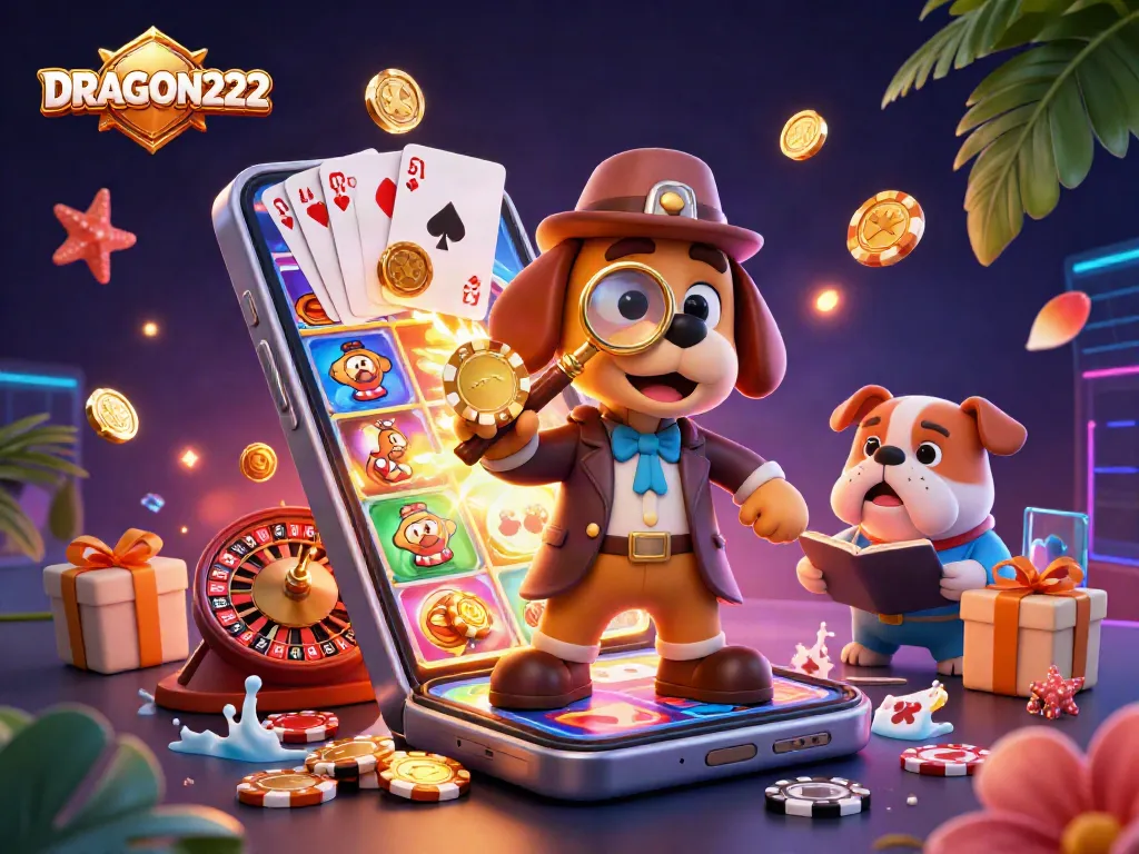 Experience the thrill of gaming with DRAGON222 as you explore vibrant casino elements and treasures.