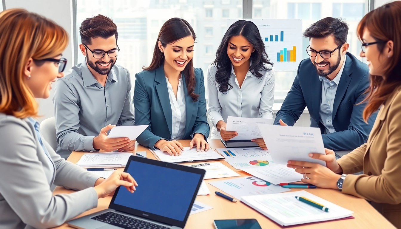 Engaging team collaboration on proposal writing and management in a bright, modern office setting.