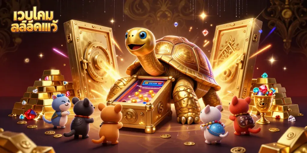 Experience the charm of เว็บเกมสล็อตแท้ with lively cartoon elements in this vibrant illustration.