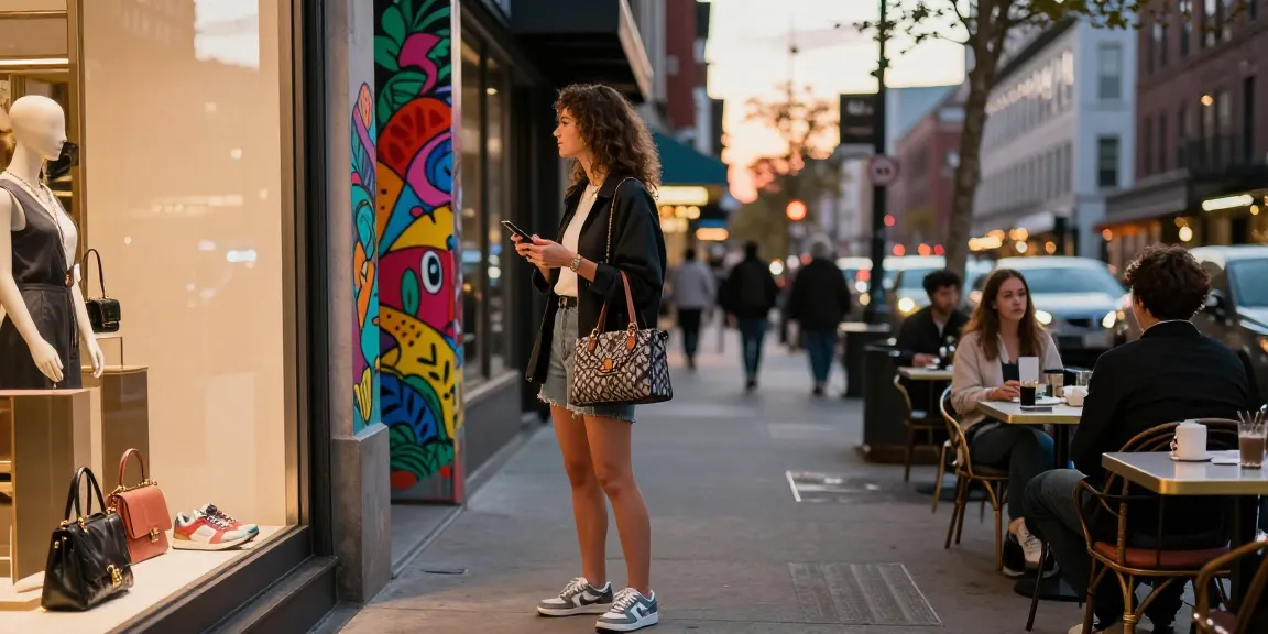 Stylish individual showcasing 명품 레플리카 fashion in urban setting, highlighting aspiration and elegance.
