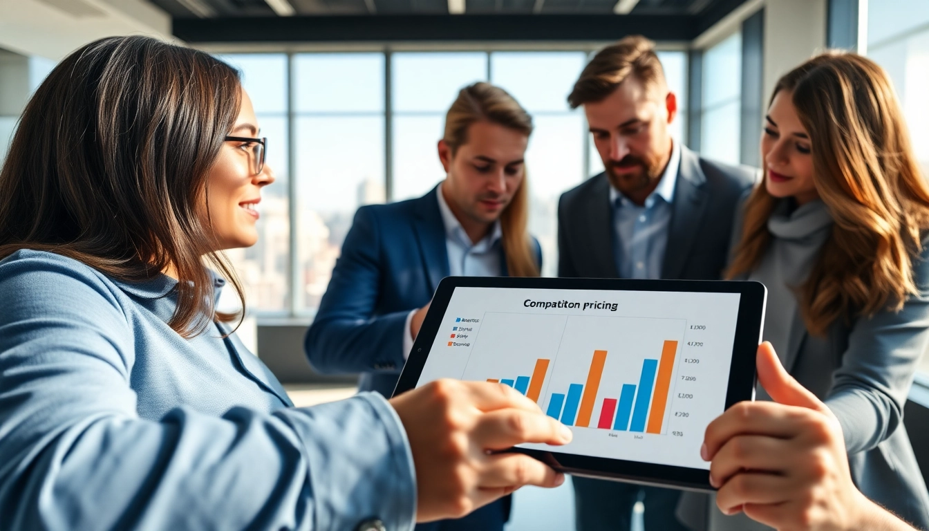 Team analyzing competitor pricing data in a modern office environment.