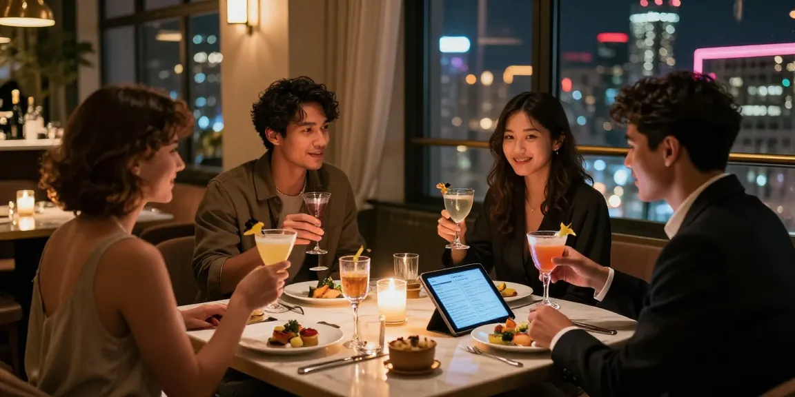 강남 구구단에서 친구들과 함께 즐거운 시간을 보내는 고급 사교 공간 모습