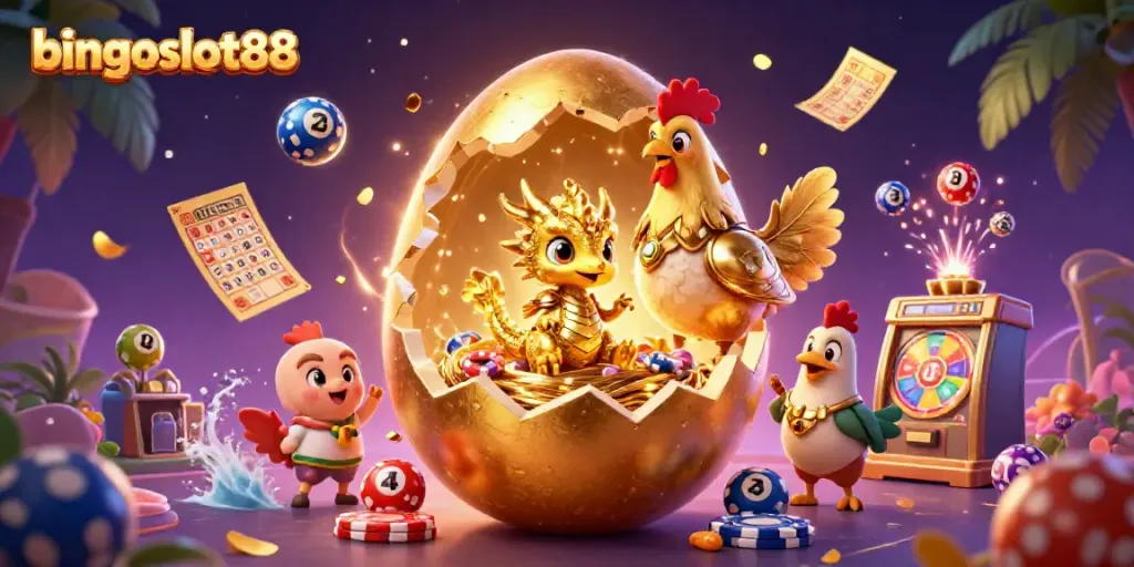 Mainkan bingoslot88 dengan gambar ilustrasi 3D yang penuh warna dan elemen permainan menarik.