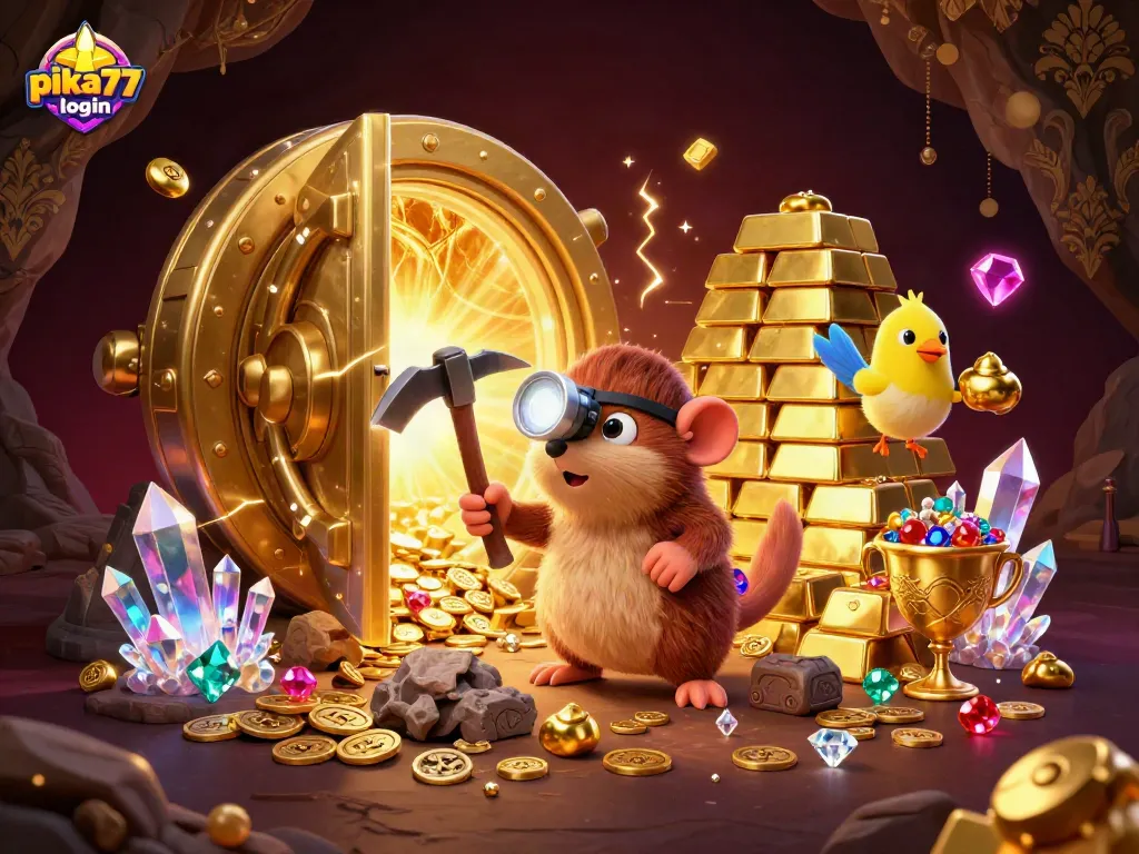 Experience dynamic gaming with pika77 login showcased in an ultra-detailed 3D treasure hunt scene.