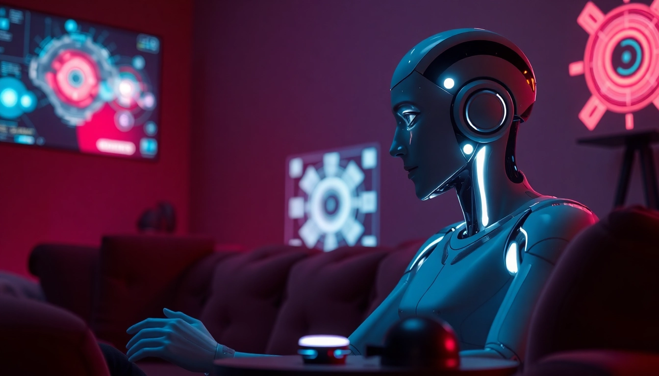 AI sex chat companion in a cozy, inviting setting with advanced technology.