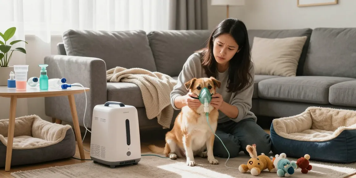Pet oxygen machine options for caring pet owner providing oxygen therapy to their dog at home.