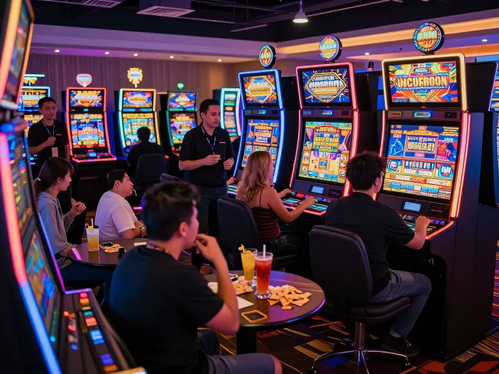 Experience the excitement of playing situs gacor slot machines in a vibrant casino setting.