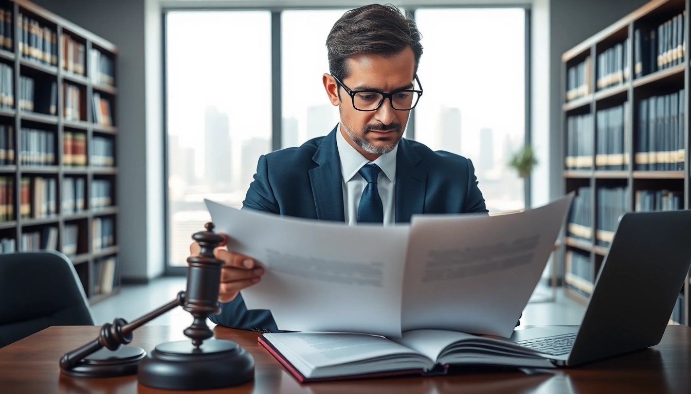 Legal Recoveries expert analyzing documents in a bright modern office environment.