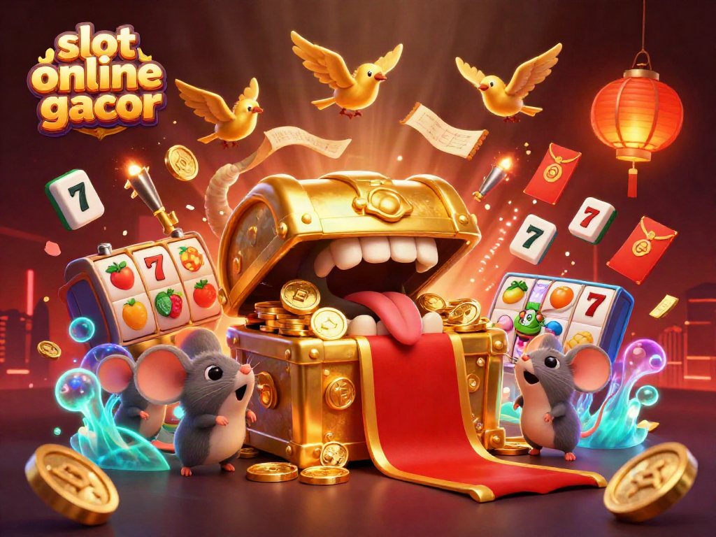 Melihat keseruan slot online gacor dengan peti harta yang mengundang dan simbol keberuntungan yang berkilau.