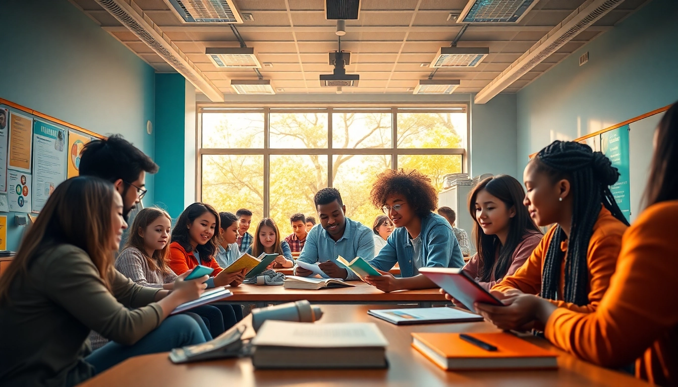 Engaging classroom scene emphasizing education equity and innovation, showcasing diverse students collaborating.